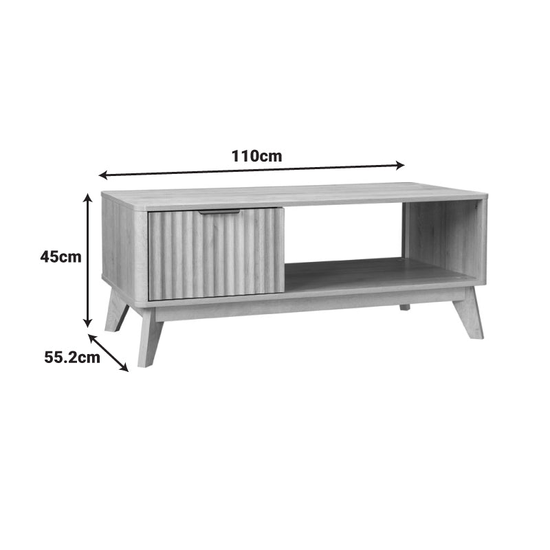 Модерна правоаголна клуб масичка за дневна соба Coffee table Wrely со горна плоча од зајакнат медијапан со префинета текстура во природна натур боја