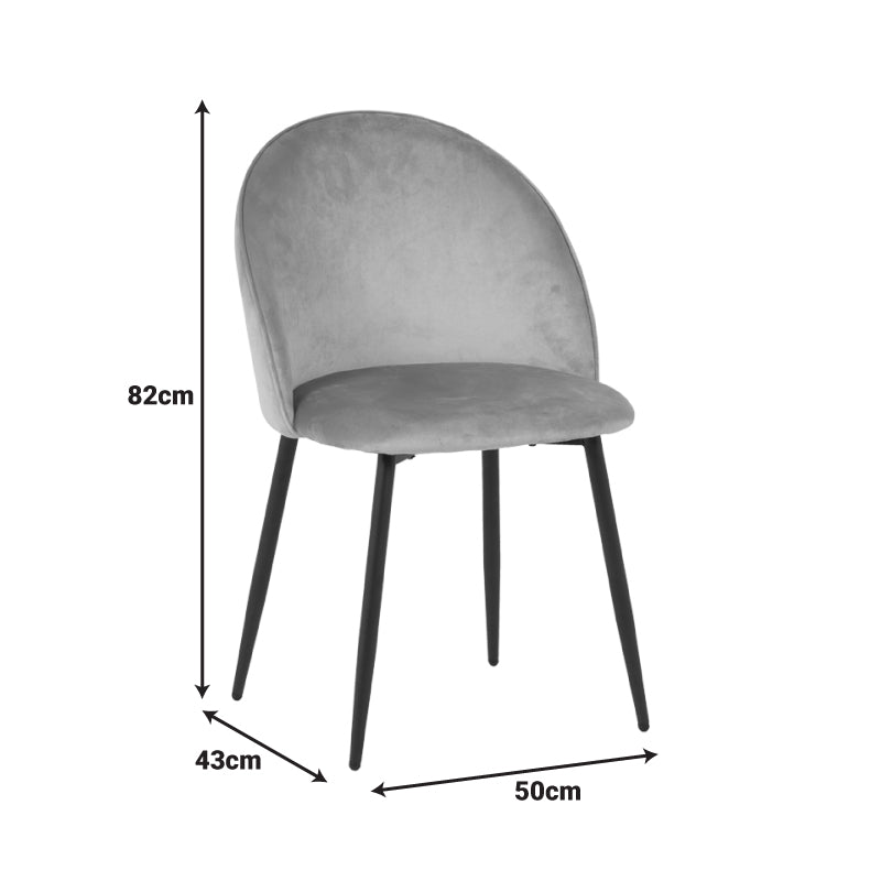 Модерна елегантна трпезариска столица Chair Wallisic тапацирана со меко антрацит темно сиво кадифе, со витки и засилени црни метални ногарки во минималистички стил