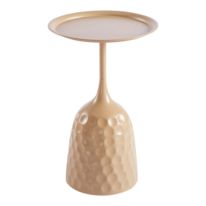 Модерна, естетска и уникатна тркалезна помошна масичка Side table Radix од зајакнат метал со мат финиш во топла и пастелна капучино боја