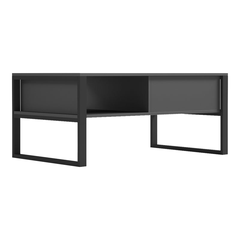 Модерна индустриска клуб маса за кафе Coffee Table Weld со правоаголна плоча во мат антрацит сива боја и засилена геометриска основа во длабок црн тон