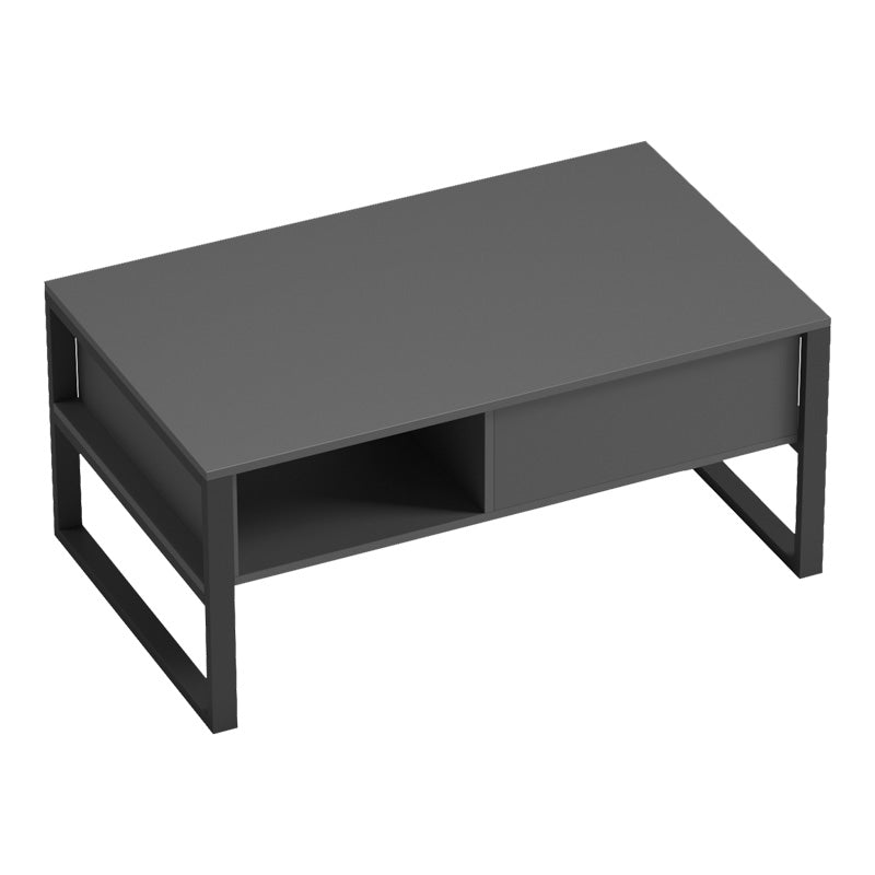 Модерна индустриска клуб маса за кафе Coffee Table Weld со правоаголна плоча во мат антрацит сива боја и засилена геометриска основа во длабок црн тон