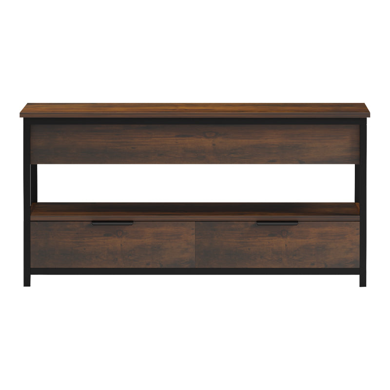 Индустриска и мултифункционална паметна клуб масичка Coffee Table Ultra со подигната горна плоча во рустично кафена боја врз стабилна црна метална рамка