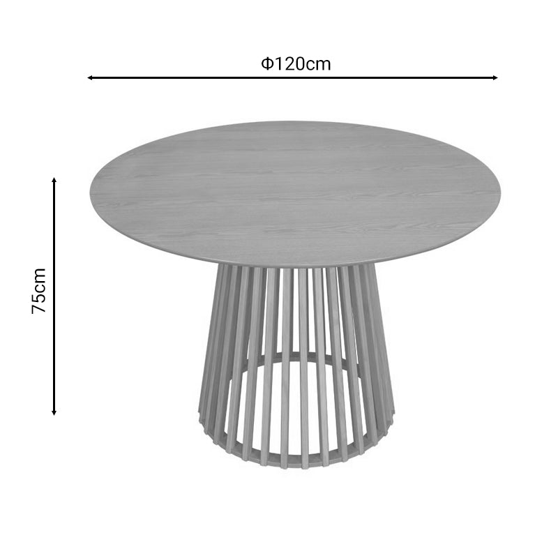 Модерна, естетска и уникатна тркалезна трпезариска маса Dining table Icon во природна боја на дрво со стабилни и стилски поставени ногарки