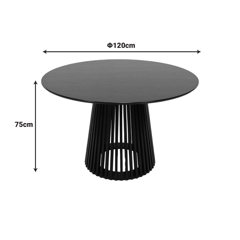 Модерна минималистичка трпезариска маса Table Wedge со кружна плоча од зајакнат мат црн медијапан и стабилна, геометриска лоунџ основа