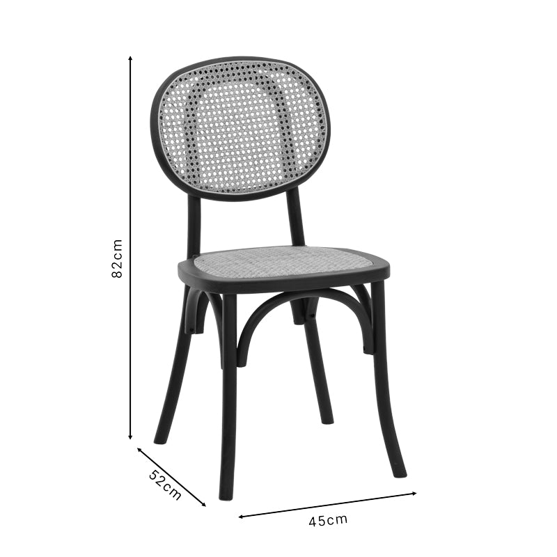 Модерно, естетско и уникатно дрвено столче Chair Innsbruckic со мат црна букова рамка и контрастен наслон од плетен природен ратан