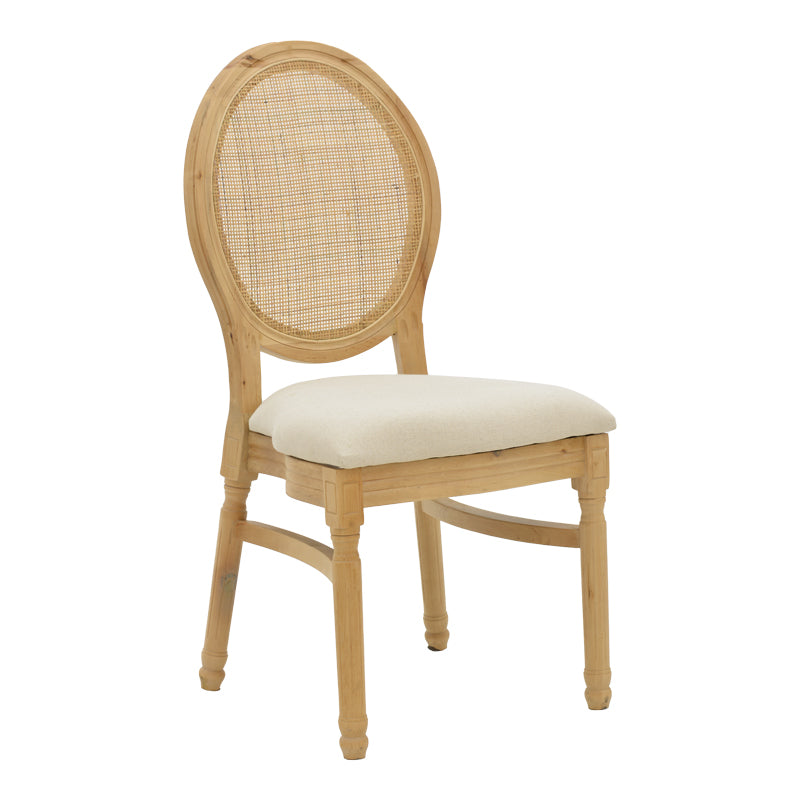 Модерно, естетско и уникатно дрвено столче Chair Inletic од природно масивно каучуково дрво со елегантен наслон од плетен природен ратан