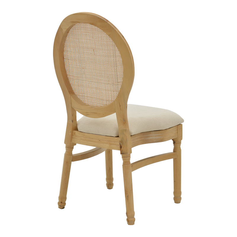 Модерно, естетско и уникатно дрвено столче Chair Inletic од природно масивно каучуково дрво со елегантен наслон од плетен природен ратан
