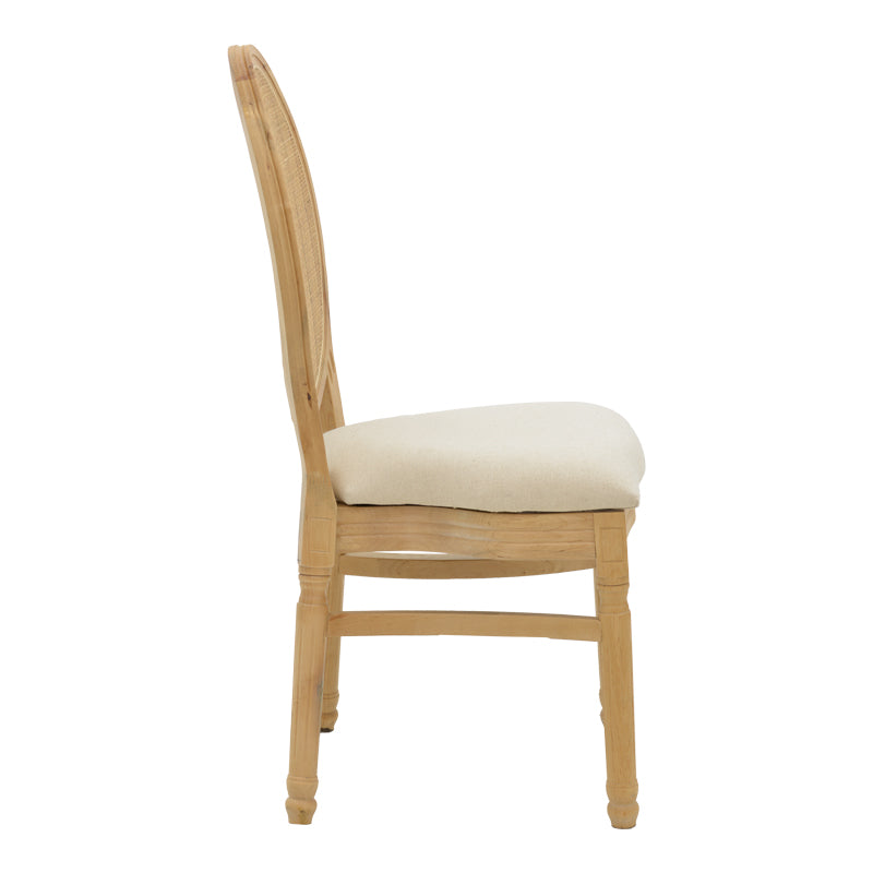 Модерно, естетско и уникатно дрвено столче Chair Inletic од природно масивно каучуково дрво со елегантен наслон од плетен природен ратан