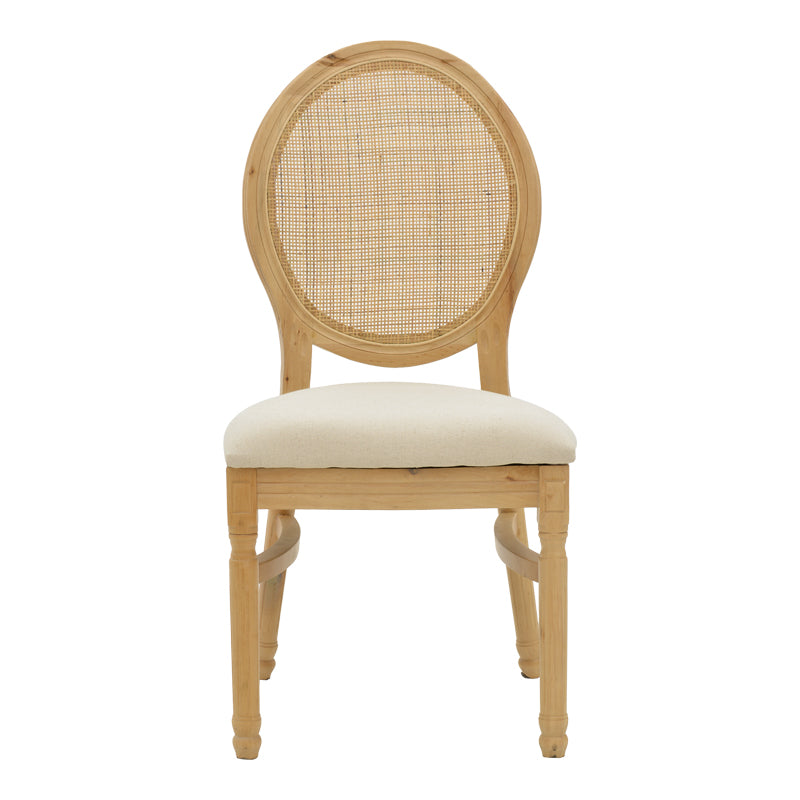 Модерно, естетско и уникатно дрвено столче Chair Inletic од природно масивно каучуково дрво со елегантен наслон од плетен природен ратан