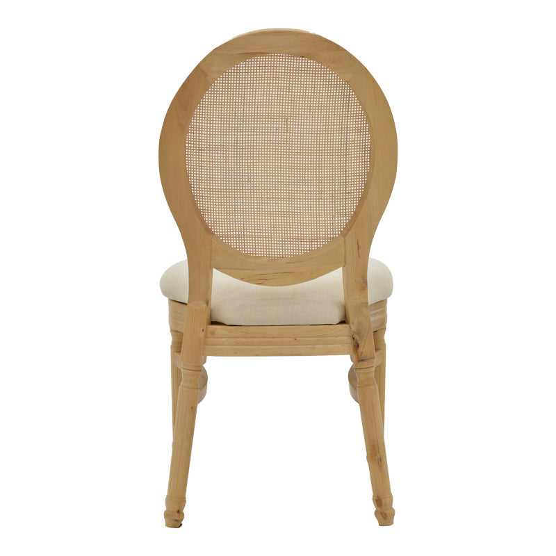Модерно, естетско и уникатно дрвено столче Chair Inletic од природно масивно каучуково дрво со елегантен наслон од плетен природен ратан