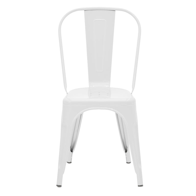 Модерен, естетски и уникатен метален стол Chair Palmer во индустриски лоунџ стил со цврста челична рамка обложена со сјаен бел еко-премаз