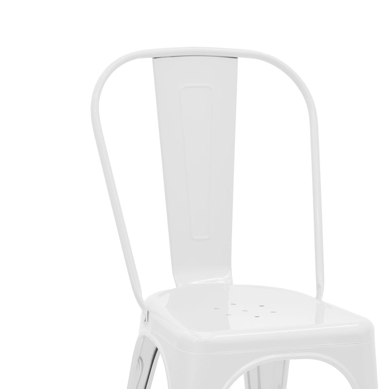 Модерен, естетски и уникатен метален стол Chair Palmer во индустриски лоунџ стил со цврста челична рамка обложена со сјаен бел еко-премаз