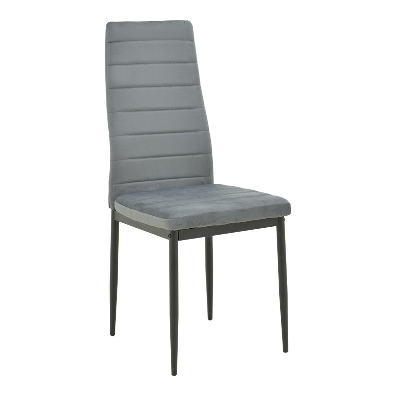Модерен трпезариски лоунџ стол Chair Wesic обложен со меко сиво кадифе, поддржан со цврсти засилени метални ногарки во мат црна боја
