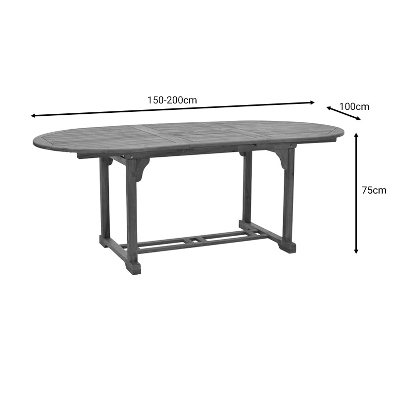 Модерна градинарска маса на расклопување Table Halar со пространа правоаголна површина, изработена од масивно дрво акација во природна топла нијанса