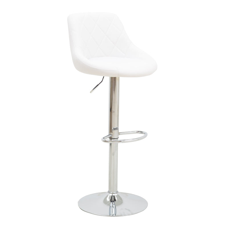 Модерен висински прилагодлив барски стол Bar stool Xenoon тапациран во луксузна бела PU еко-кожа со цврста сјајна хромирана метална база и потпирач за нозе