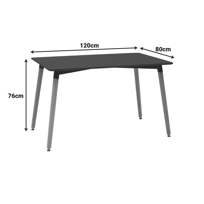 Модерна скандинавска трпезариска маса Dining Table Willowic со правоаголна црна плоча и метални ногарки со напреден ефект на природно натур дрво