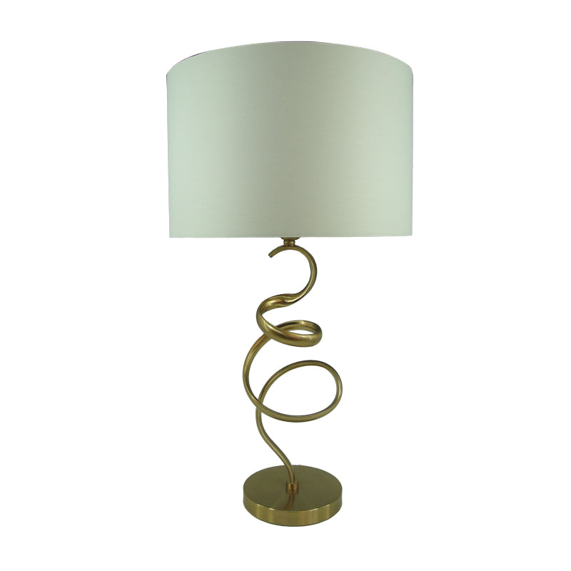 Модерна, висока и елегантна столна лампа Table lamp Galane со раскошна златна основа од алуминиум и голем бел абажур од премиум платно