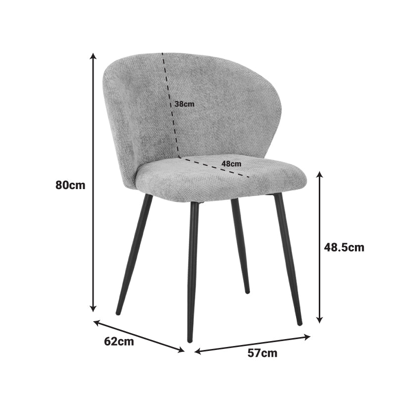 Софистицирана лоунџ столица Chair Vedaor тапацирана со долговечна сива текстилна ткаенина, со пријатна ергономска силуета и засилени индустриски црни метални ногарки