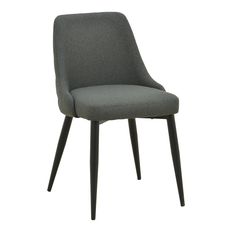 Елегантна и модерна трпезариска столица Chair Umbda со ергономско седиште од мека антрацит сива ткаенина и висок квалитет врз стабилни мат црни метални ногарки