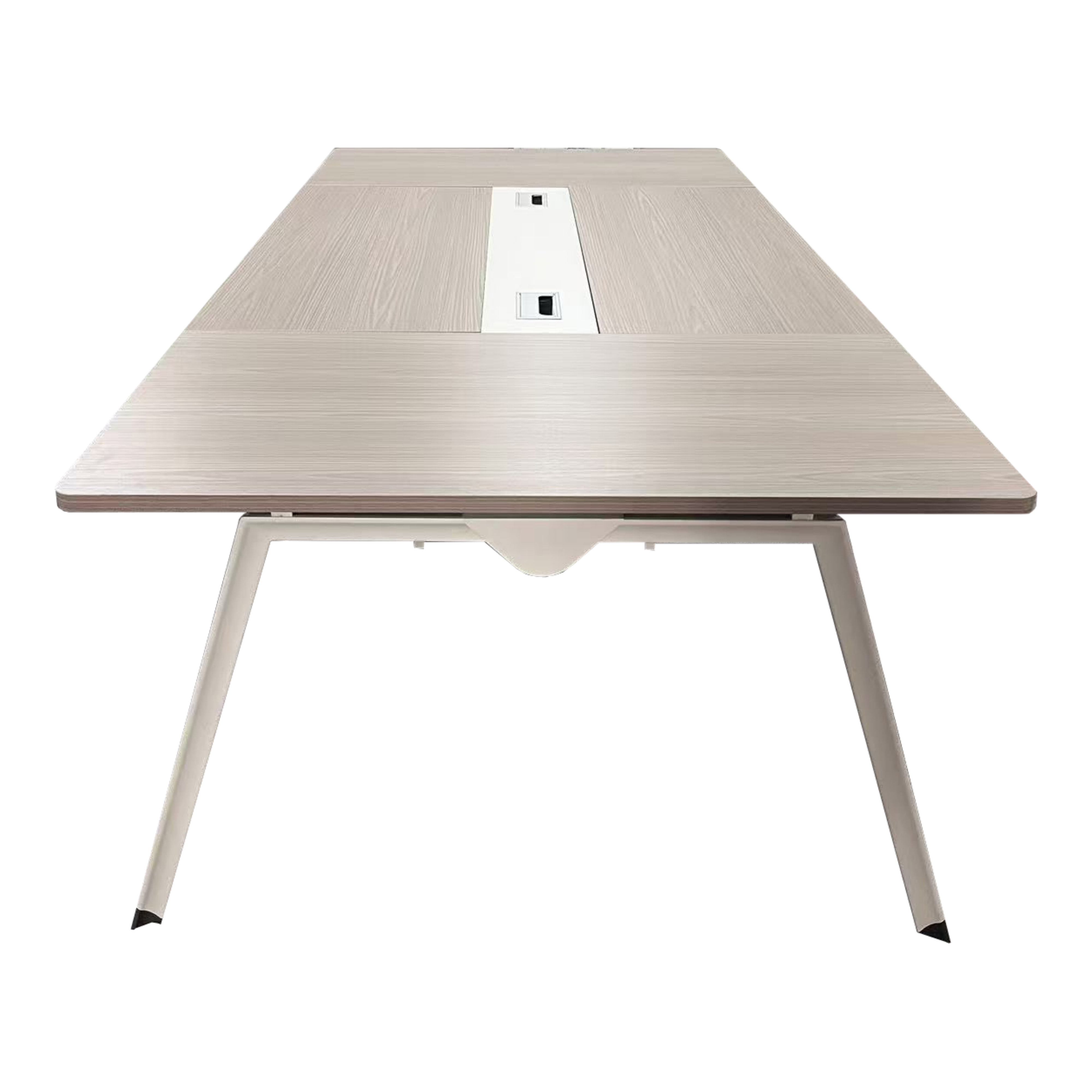 Голема правоаголна конференциска маса Conference table Xenne во сиво-бела боја со дебела зајакната површина и архитектонски стабилна деловна база