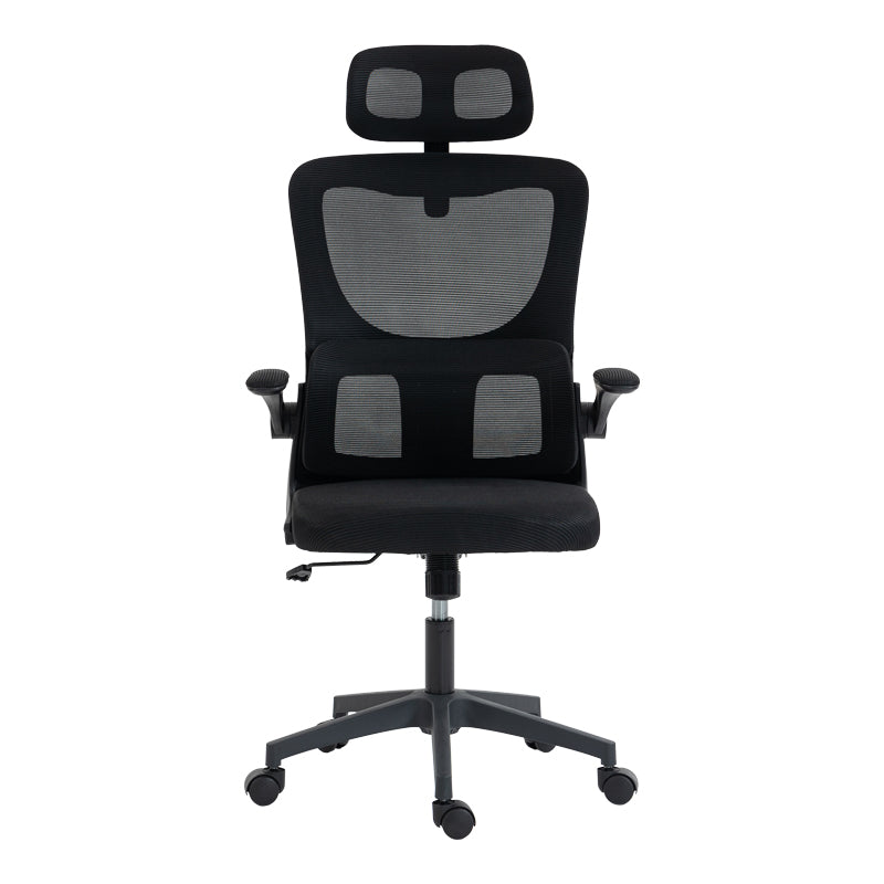 Модерна црна директорска канцелариска столица Director's Office Chair Umberex со анатомски наслон од дишлива мрежа, потпирачи за раце и засилена петкрака база на тркалца