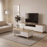 СЕТ МЕБЕЛ ЗА ДНЕВНА СОБА AURA+OLESA – БЕЛА/ АТЛАНТИК (ТВ КОМОДА + КЛУБ МАСА)