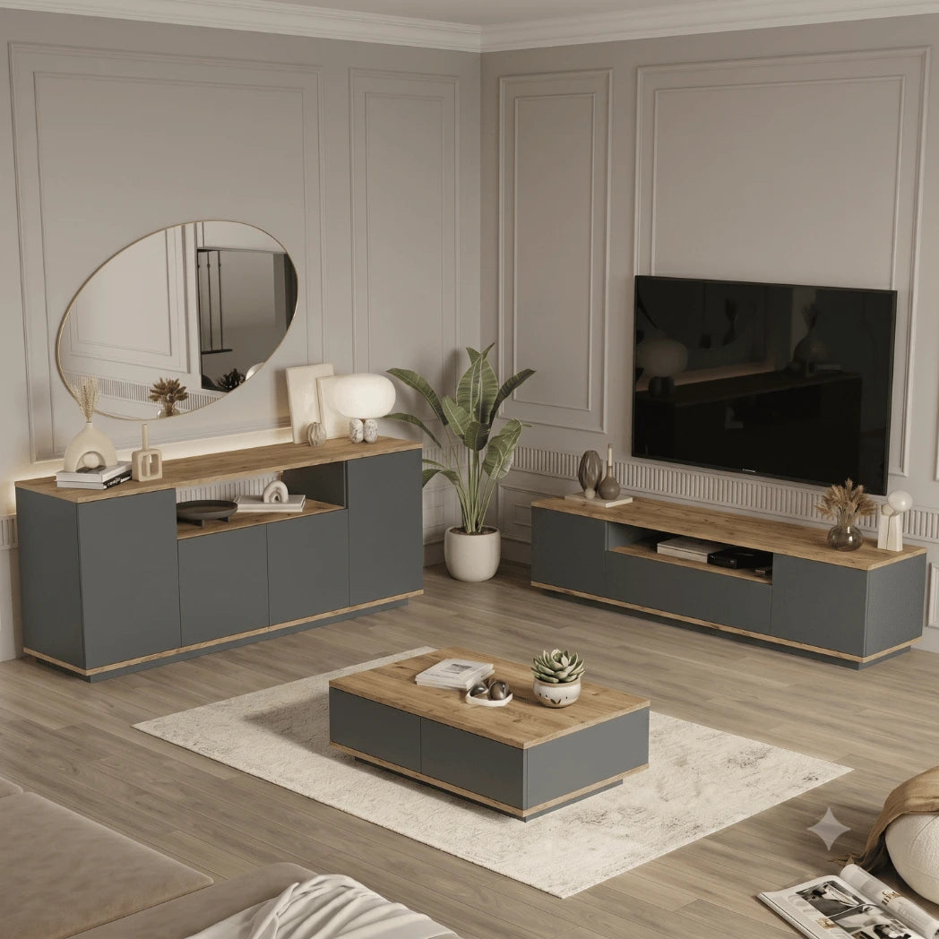 COMPLETE LIVING ROOM SET AURA– ANTHRACITE / ATLANTIC (3-IN-1) - 160 CM