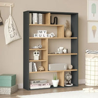 OPEN BOOKCASE ANCONA WITH ASYMMETRICAL SHELVES – ANTHRACITE & ATLANTIC OAK