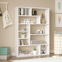 OPEN BOOKCASE ANCONA WITH ASYMMETRICAL SHELVES – WHITE & ATLANTIC OAK