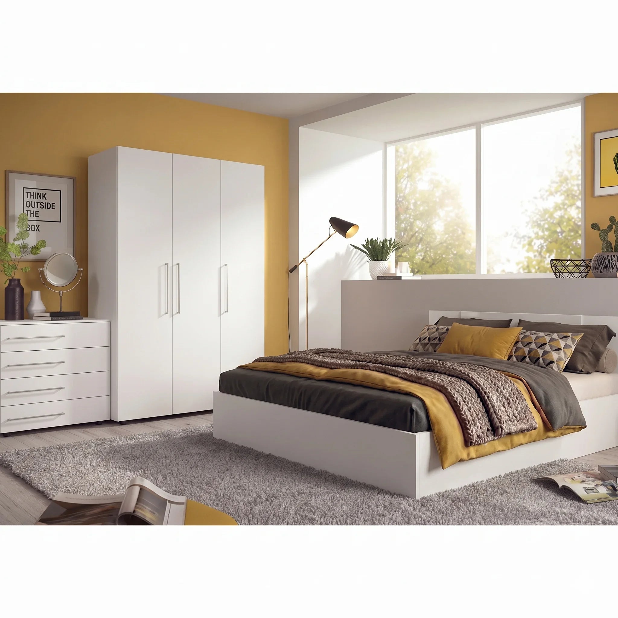 КОМПЛЕТНА СПАЛНА СОБА VALENCIA (КРЕВЕТ, ПЛАКАР И КОМОДА) – БЕЛА БОЈА