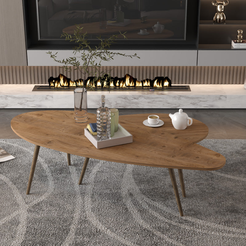 Луксузен лоунџ сет од две спарени тркалезни клуб масички Coffee table Wreit со прекрасна текстура во богата орев кафена нијанса за семејна дневна соба