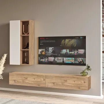 LUXURY WALL-MOUNTED TV SET TORINO – WHITE &amp; ATLANTIC OAK – 160cm