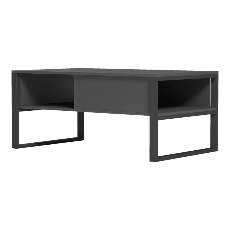Модерна индустриска клуб маса за кафе Coffee Table Weld со правоаголна плоча во мат антрацит сива боја и засилена геометриска основа во длабок црн тон
