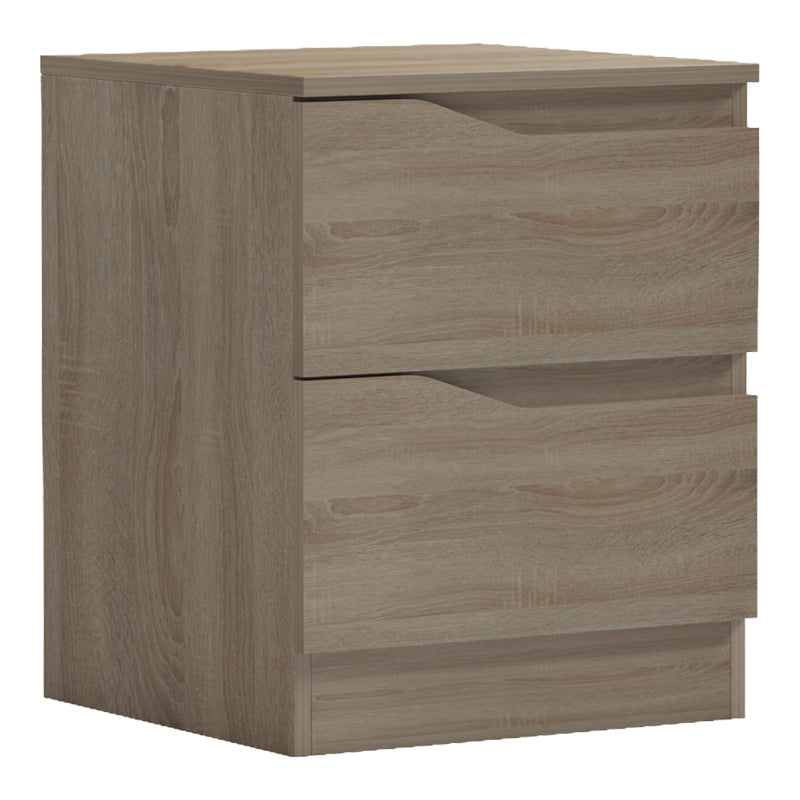 Модерна, естетска и уникатна кохезивна ноќна маса Bedside Table Resic со горна површина во природна сонома нијанса на дрво и стабилна паметна архитектура