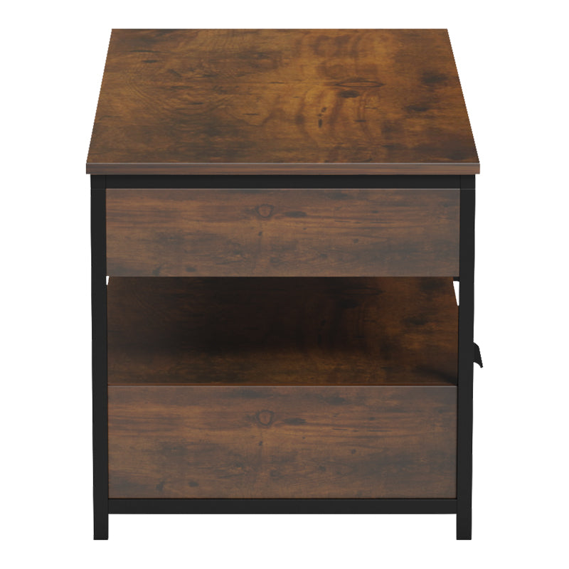 Индустриска и мултифункционална паметна клуб масичка Coffee Table Ultra со подигната горна плоча во рустично кафена боја врз стабилна црна метална рамка