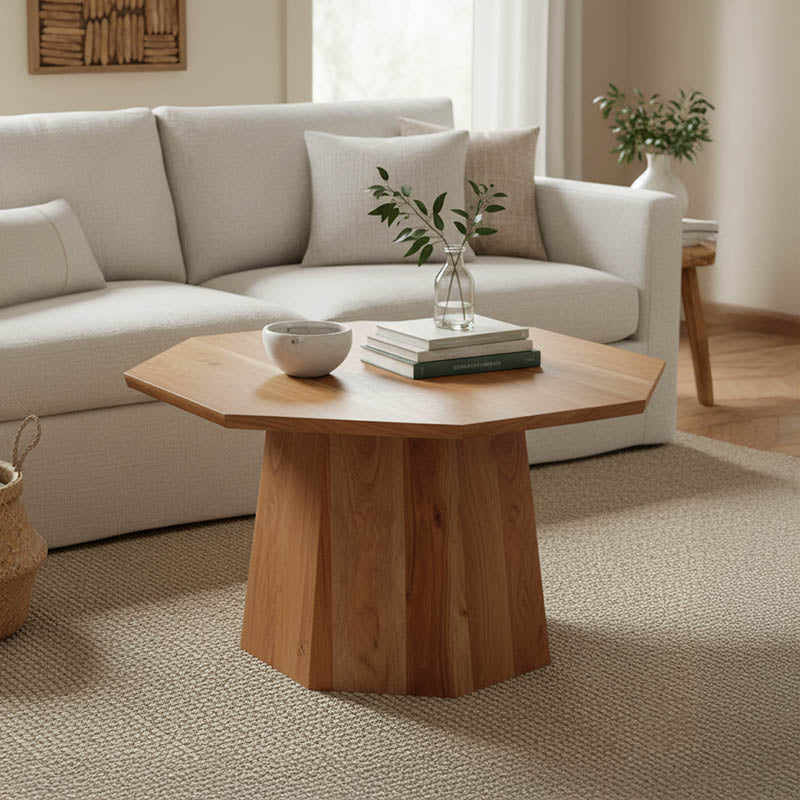 Модерна луксузна тркаталезна клуб маса Coffee table Xenoax изработена од масивно акација дрво со автентични природни годови и стабилна лоунџ база