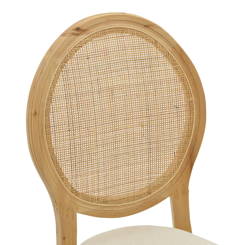 Модерно, естетско и уникатно дрвено столче Chair Inletic од природно масивно каучуково дрво со елегантен наслон од плетен природен ратан