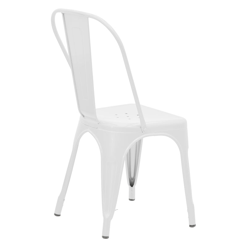 Модерен, естетски и уникатен метален стол Chair Palmer во индустриски лоунџ стил со цврста челична рамка обложена со сјаен бел еко-премаз