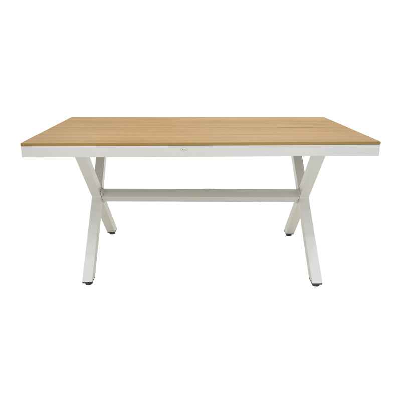 Голема бела алуминиумска маса Swift со детали од природно дрво 160x90x75cm