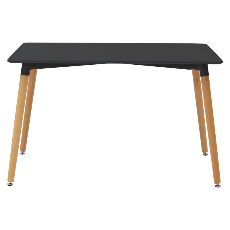 Модерна скандинавска трпезариска маса Dining Table Willowic со правоаголна црна плоча и метални ногарки со напреден ефект на природно натур дрво