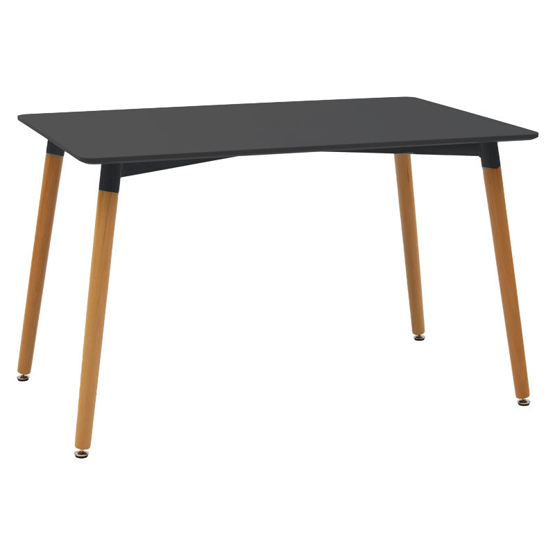 Модерна скандинавска трпезариска маса Dining Table Willowic со правоаголна црна плоча и метални ногарки со напреден ефект на природно натур дрво
