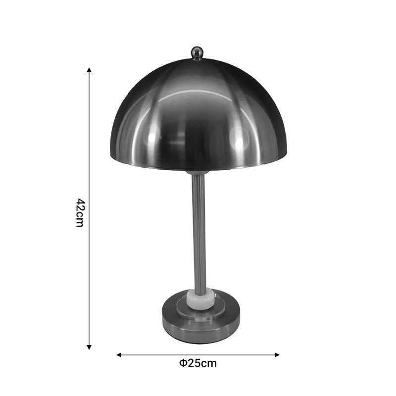 Модерна и елегантна столна лампа Table lamp Galaia со луксузна сребрена метална основа и цилиндричен соодветен абажур