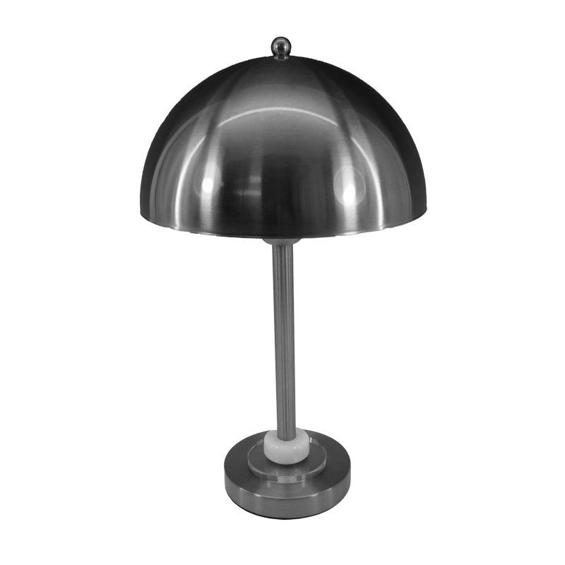 Модерна и елегантна столна лампа Table lamp Galaia со луксузна сребрена метална основа и цилиндричен соодветен абажур