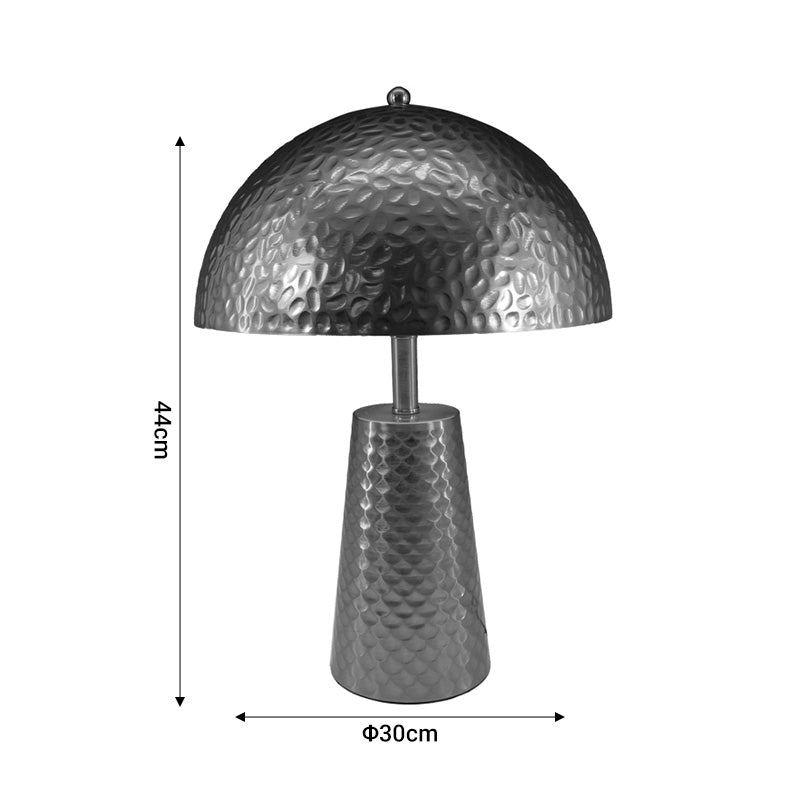 Модерна и елегантна столна лампа Table lamp Galaim со луксузна сребрена метална основа и пространа цилиндричен соодветен абажур