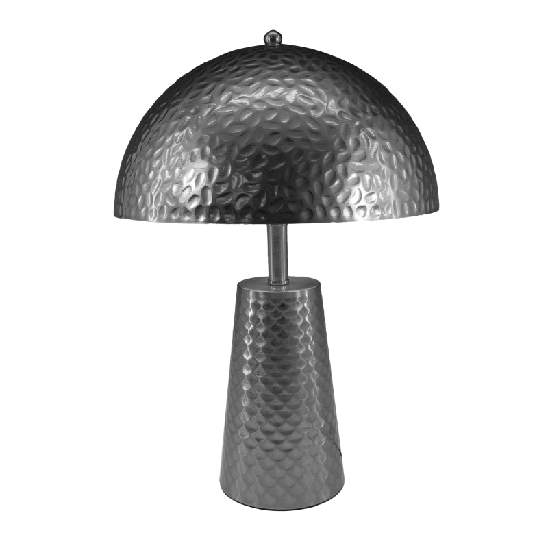 Модерна и елегантна столна лампа Table lamp Galaim со луксузна сребрена метална основа и пространа цилиндричен соодветен абажур