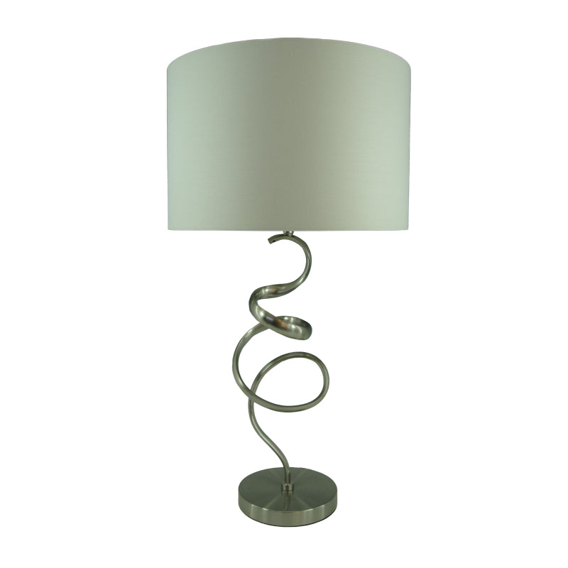 Модерна, висока и елегантна столна лампа Table lamp Galaly со раскошна сребрена основа од алуминиум и голем бел абажур од премиум платно
