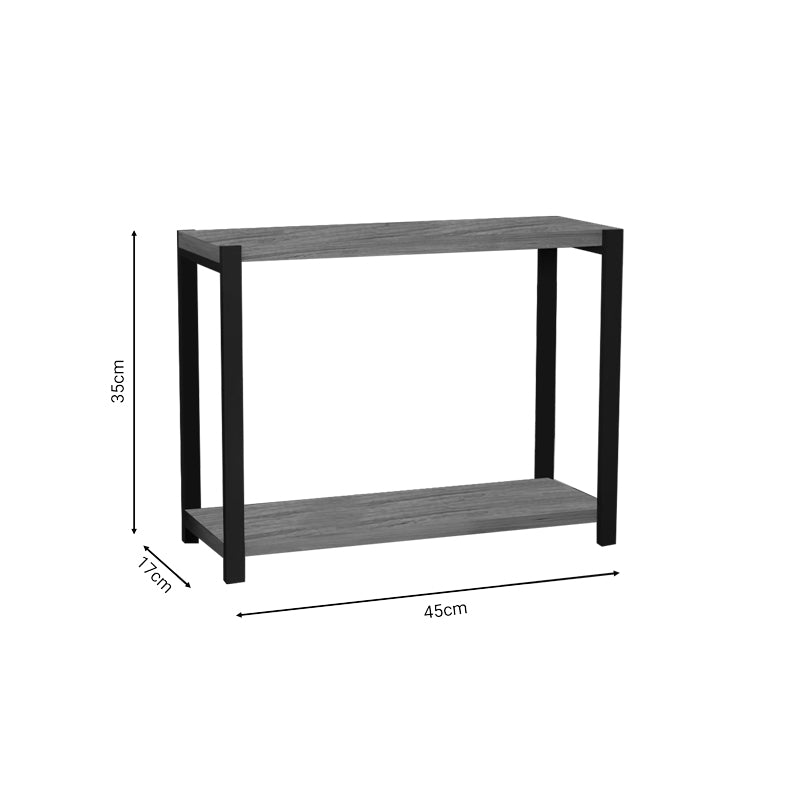 Модерна, естетска и уникатна ѕидна полица со масичка Table shelf Mainzic со дрвени површини во топол даб декор и геометриска црна метална рамка