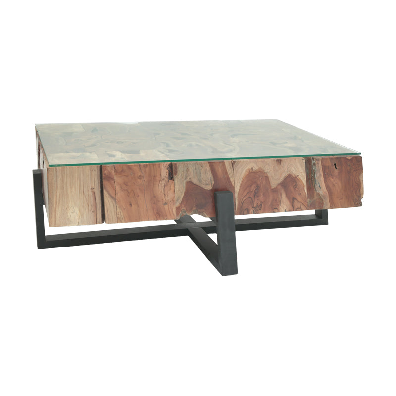 Модерна рустична клуб маса за кафе Coffee Table Wallis изработена од вистинско масивно тиково дрво во природна натур боја, со карактеристична префинета и раскошна текстура на годовите