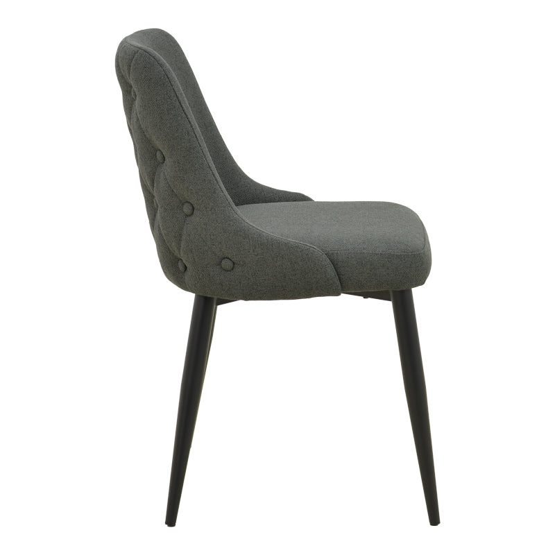 Елегантна и модерна трпезариска столица Chair Umbda со ергономско седиште од мека антрацит сива ткаенина и висок квалитет врз стабилни мат црни метални ногарки
