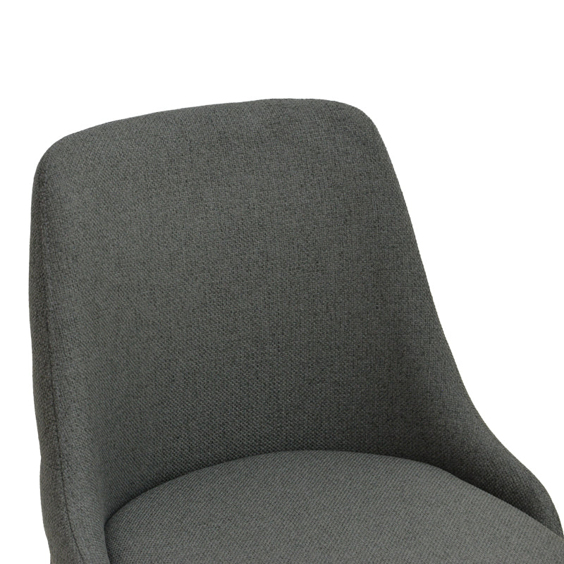 Елегантна и модерна трпезариска столица Chair Umbda со ергономско седиште од мека антрацит сива ткаенина и висок квалитет врз стабилни мат црни метални ногарки